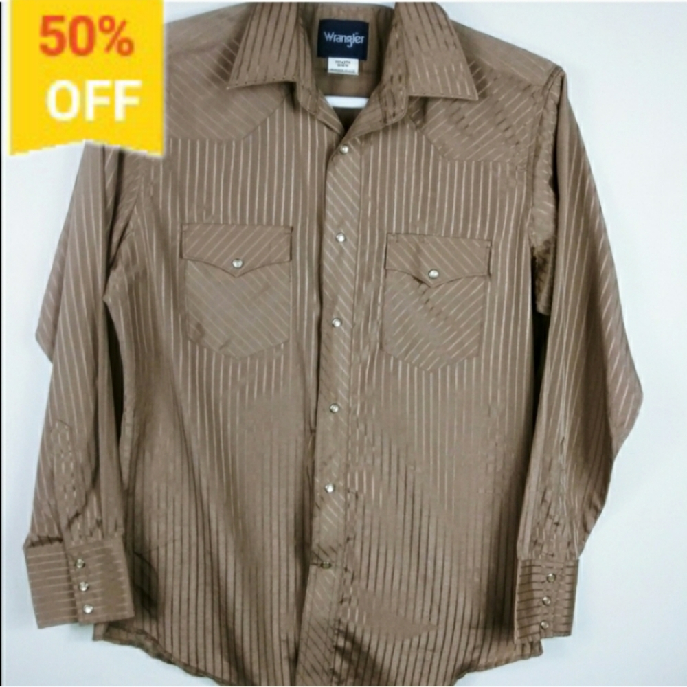 Wrangler Brown Western Snap Front Dress Shirt Med